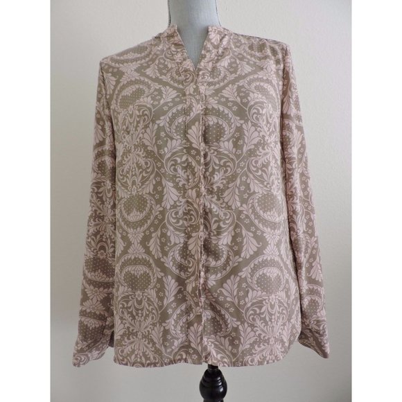 New York Company Shirt Button Down Brown Pink Career Long Tab Sleeve Blouse S - Picture 2 of 10